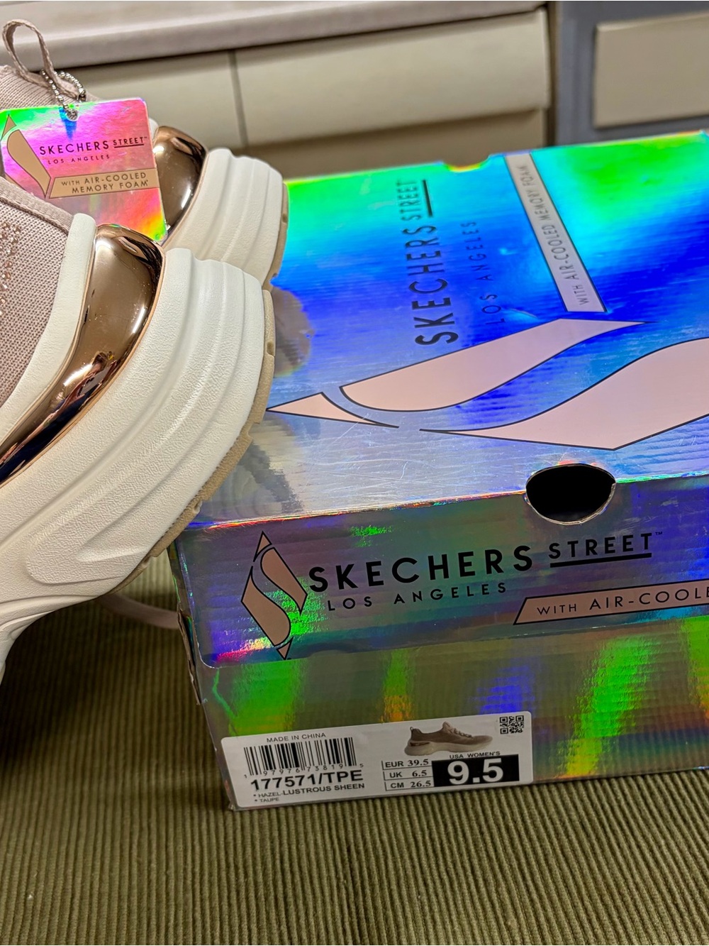 Skechers Taupe Knit Slip-On Athletic Sneakers with Sparkle - Picture 5 of 7